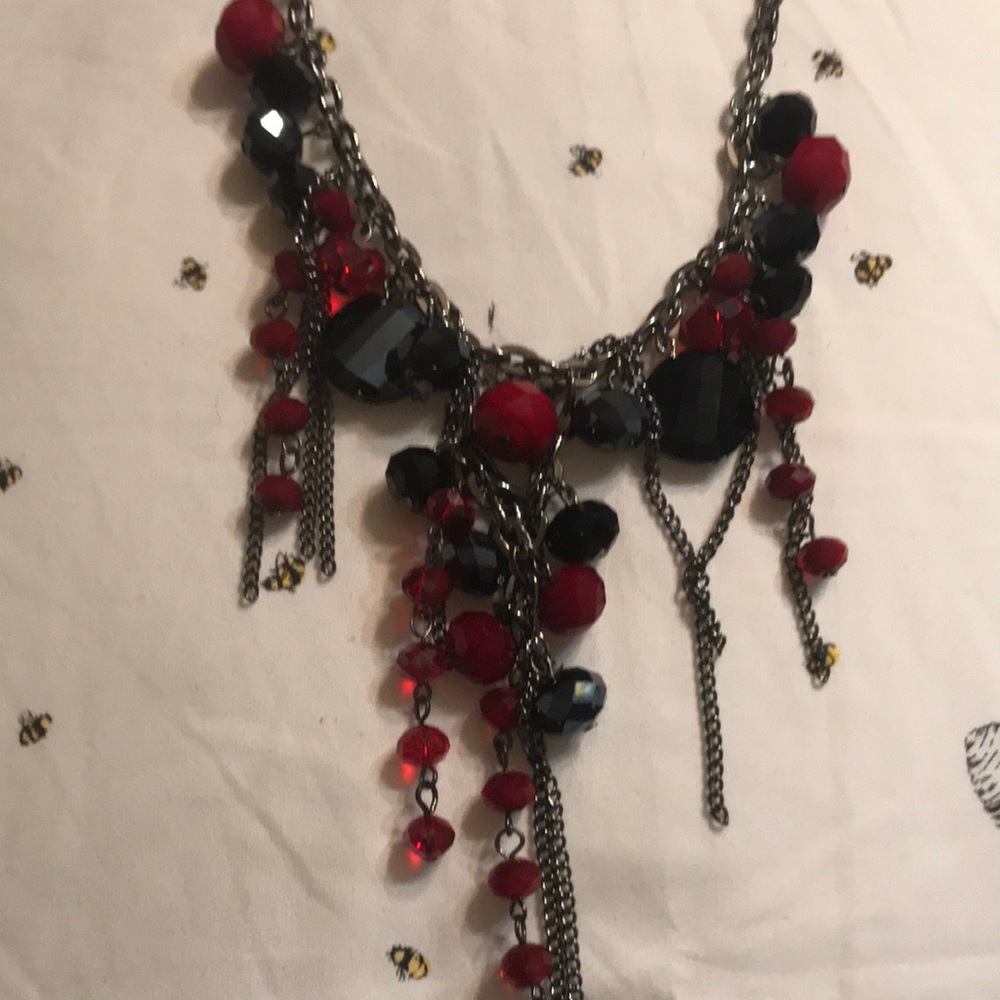 Red & Black beaded and chained necklace